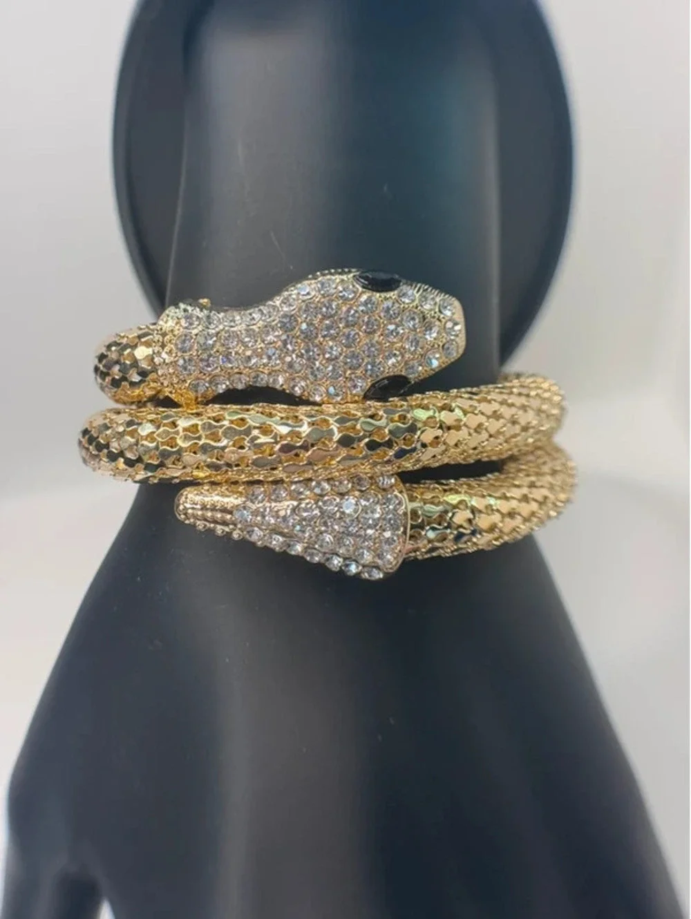 Adjustable snake bracelet, cz, gold tone
